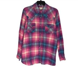 Roper Pink and Blue Plaid Button Down Shirt